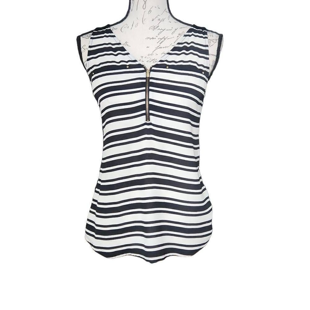 Express Ladies Size Small Black White Striped Zip Up Sleeveless Tank